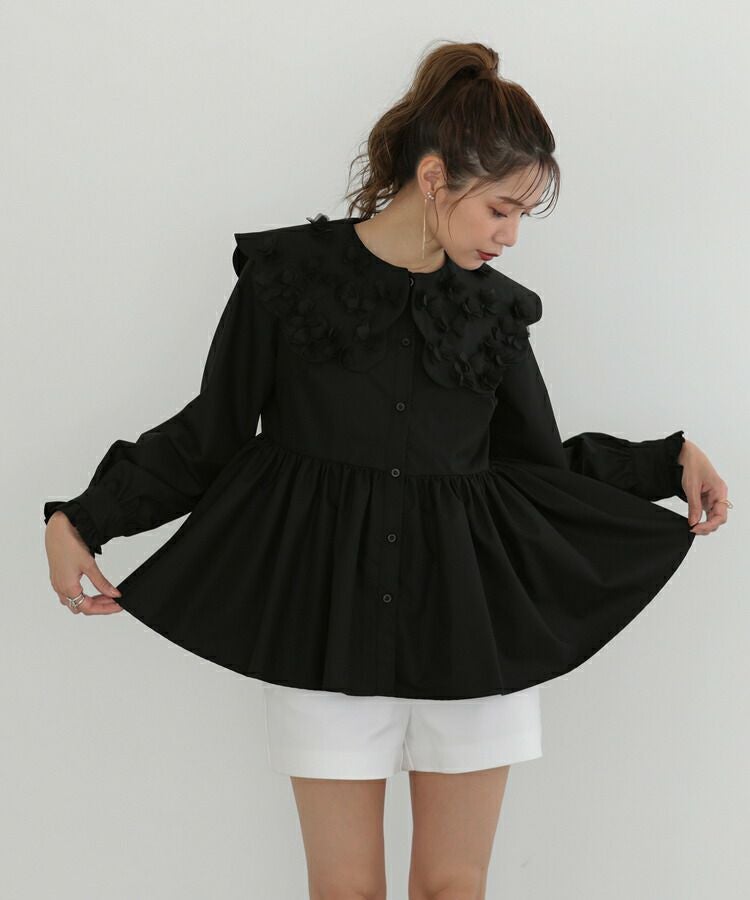 yori スカラップカラーカットソー　ブラック yori(ヨリ)の「スカラップカラーカットソー【2021SP】2月上旬入荷
