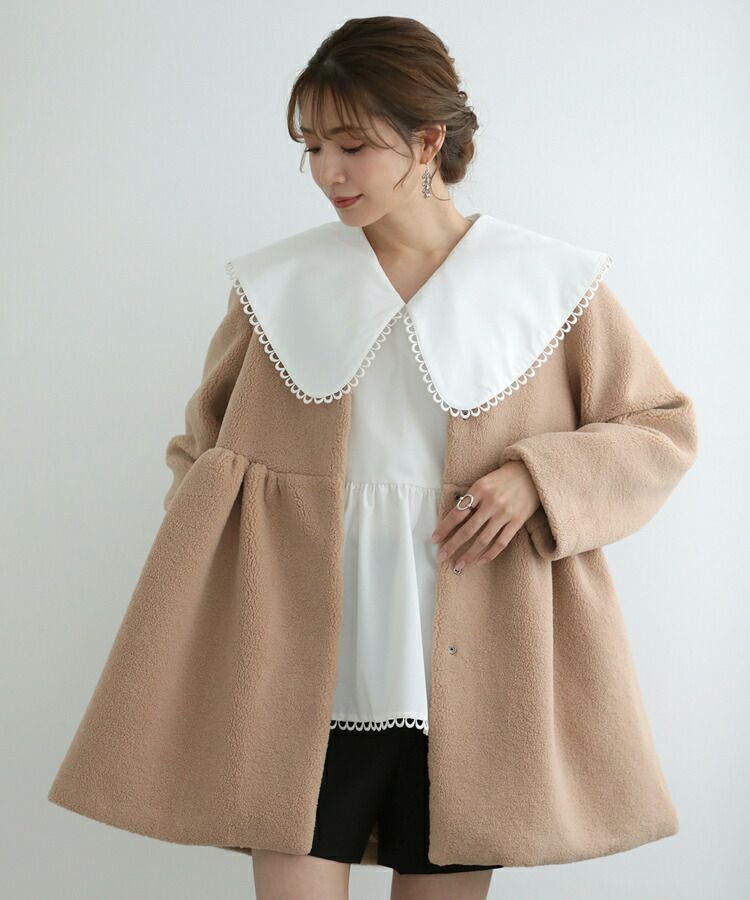 ノーカラーペプラムコート ノーカラー ペプラム コート フレア