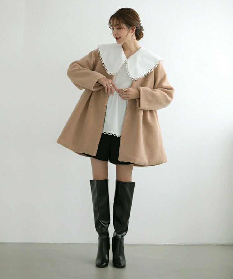 ノーカラーペプラムコート ノーカラー ペプラム コート フレア