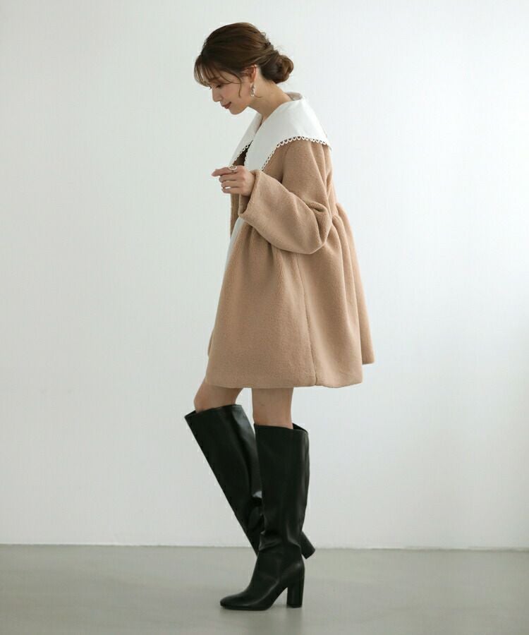 ノーカラーペプラムコート ノーカラー ペプラム コート フレア