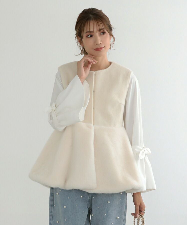 Storynine ペプラム　ファージレ ペプラムファー切替ジレ[ai83] | レディースファッション通販の