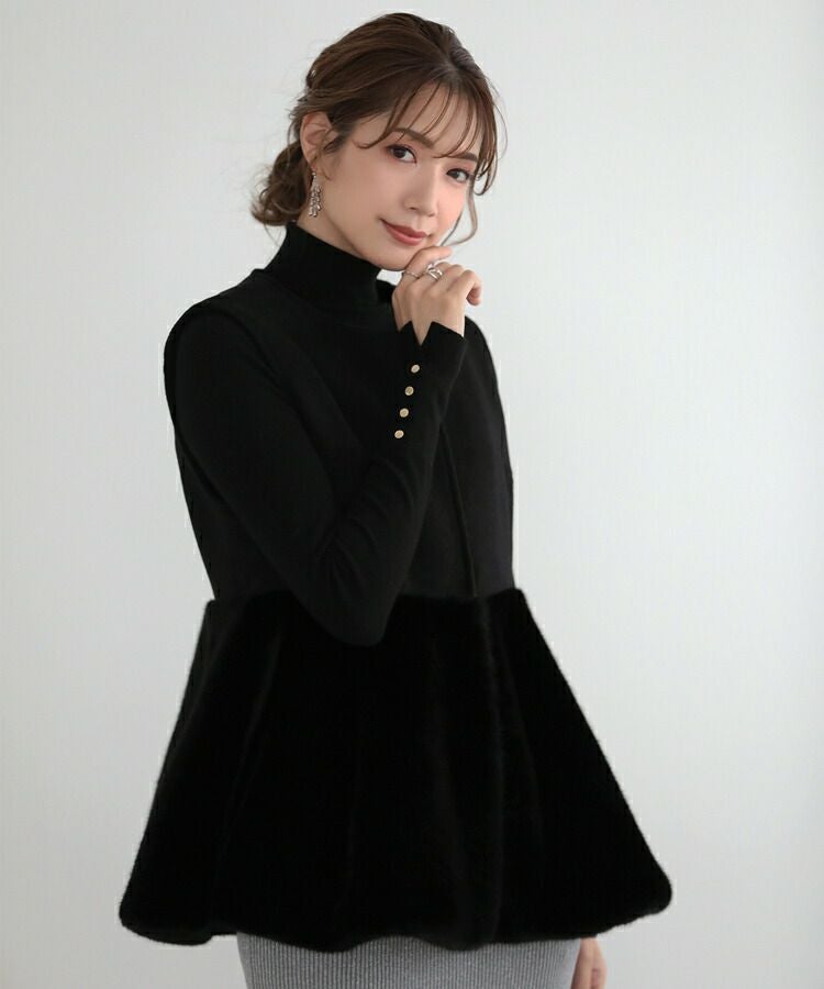 ペプラムファーベスト ファー 裾フレア ジレ ジャケット ベスト