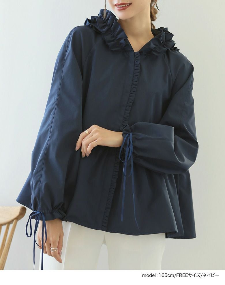 フリルフードペプラムパーカーJKT 裾フレア ペプラム フードパーカー