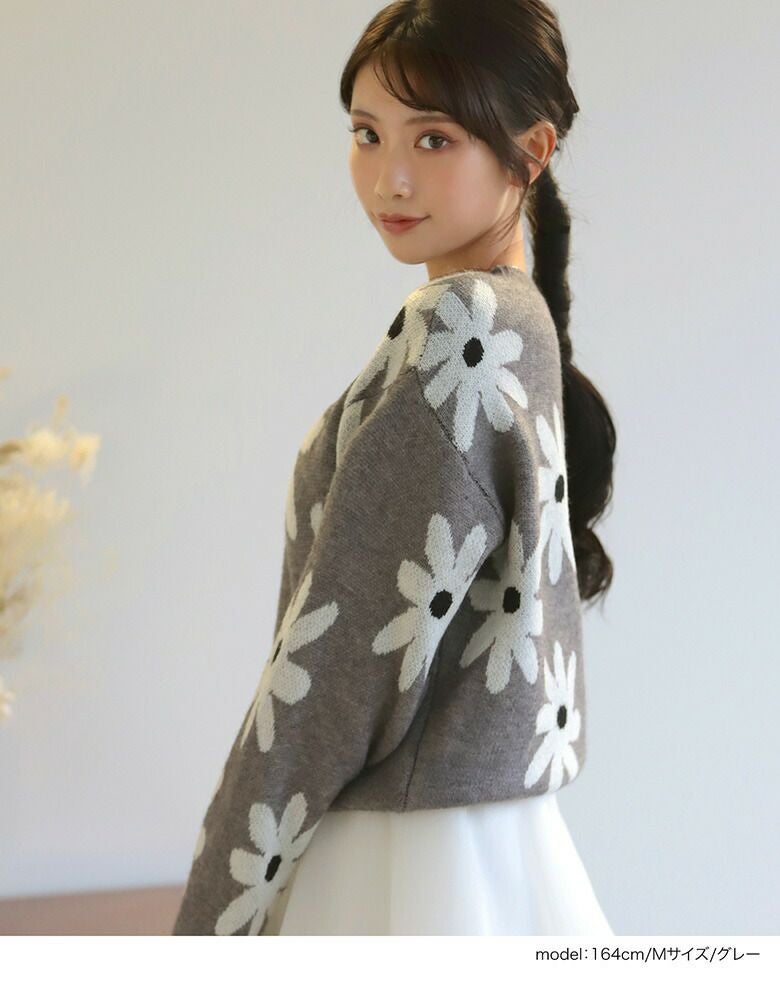 フラワーモチーフニット 花柄 長袖 ニット レディース 秋 冬【mt05