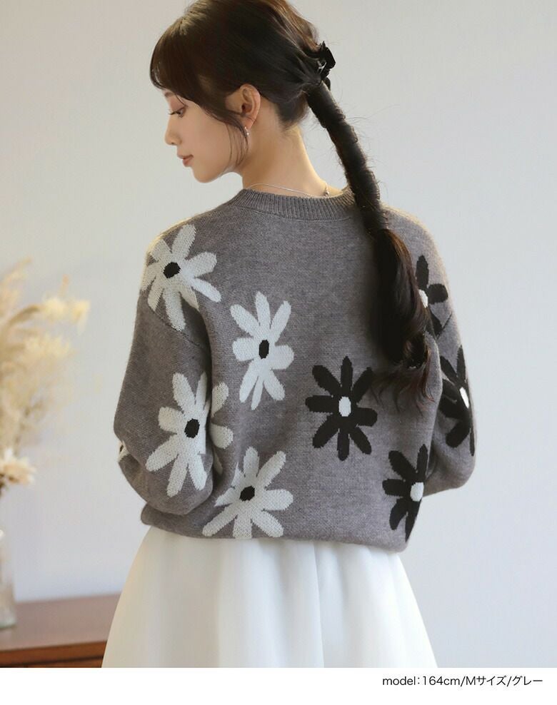 フラワーモチーフニット 花柄 長袖 ニット レディース 秋 冬【mt05
