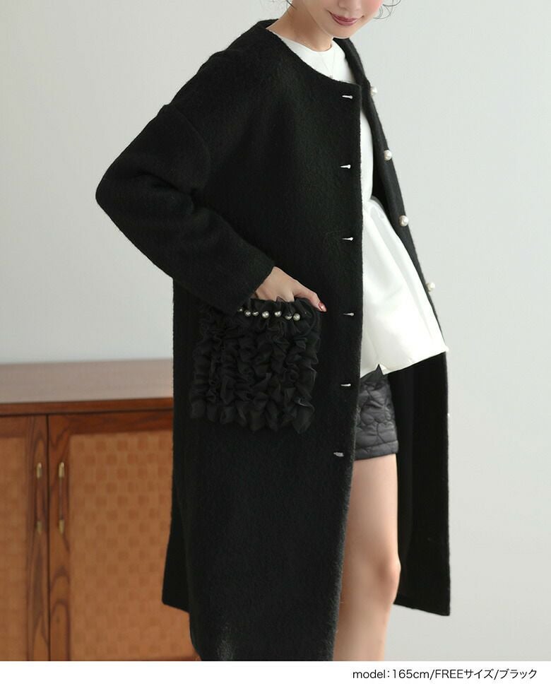 チュールポケットロングコート ファーコート ロング丈 コート アウター