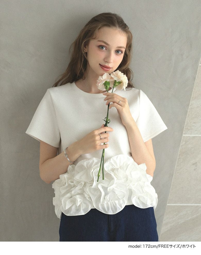 ヘムラインデザインTシャツ 裾フリル 半袖 無地 ヘムライン Tシャツ